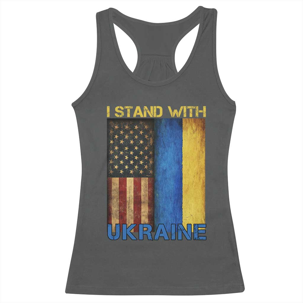 I Stand With Ukraine Racerback Tank Top Ukrainian American Flag