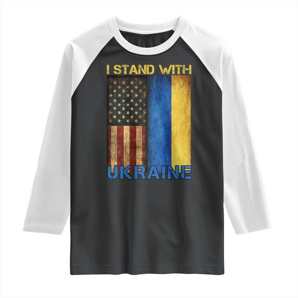 I Stand With Ukraine Raglan Shirt Ukrainian American Flag