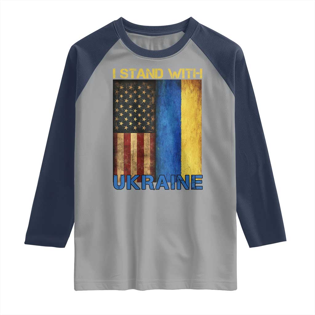I Stand With Ukraine Raglan Shirt Ukrainian American Flag