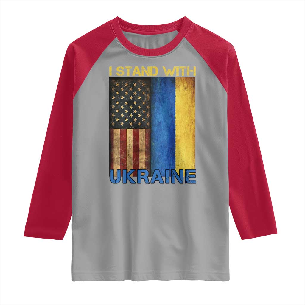 I Stand With Ukraine Raglan Shirt Ukrainian American Flag
