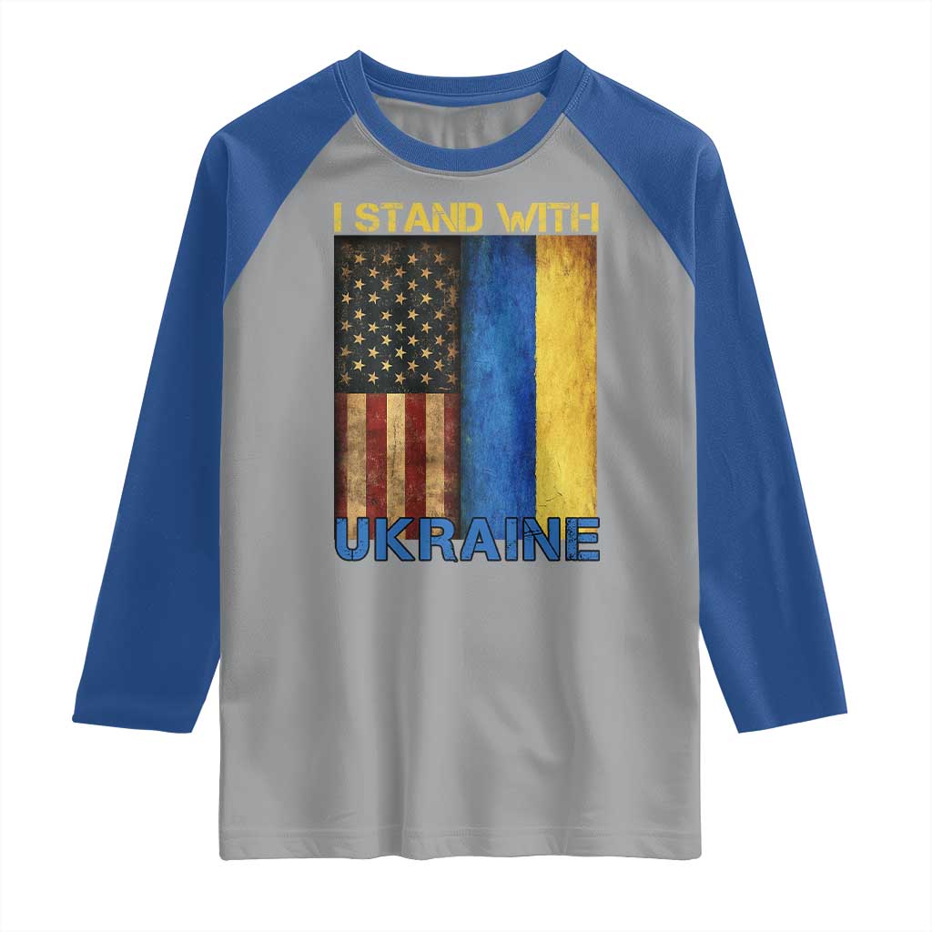 I Stand With Ukraine Raglan Shirt Ukrainian American Flag