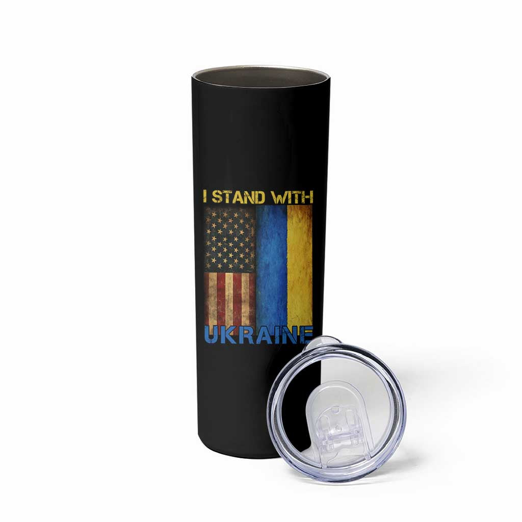 I Stand With Ukraine Skinny Tumbler Ukrainian American Flag