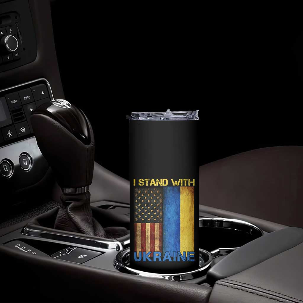 I Stand With Ukraine Skinny Tumbler Ukrainian American Flag