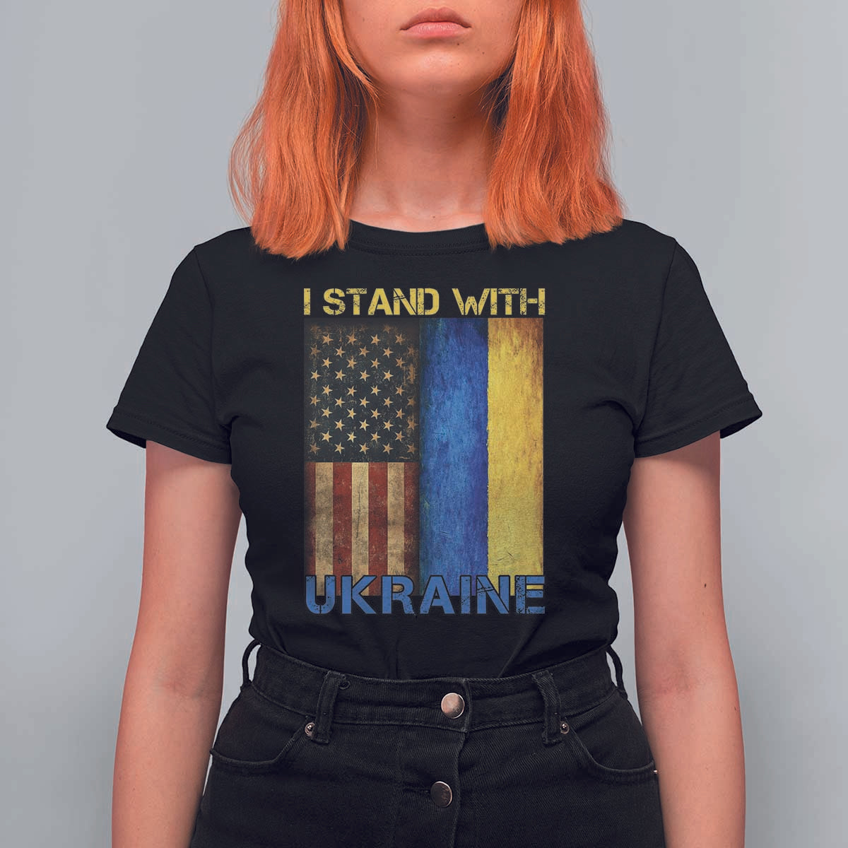I Stand With Ukraine T Shirt For Women Ukrainian American Flag