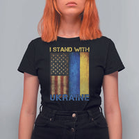 I Stand With Ukraine T Shirt For Women Ukrainian American Flag