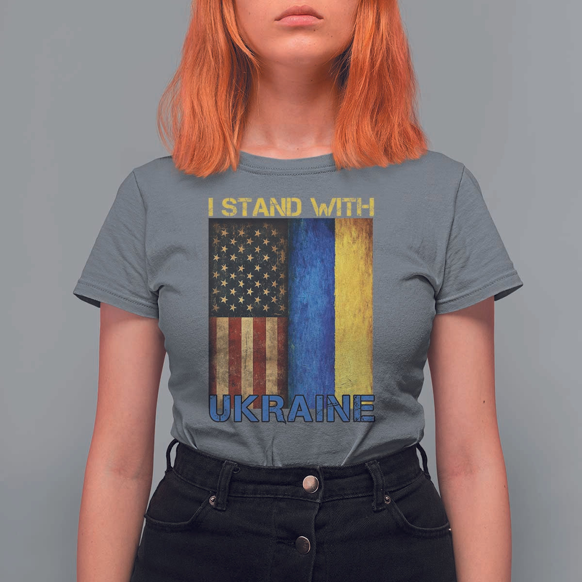 I Stand With Ukraine T Shirt For Women Ukrainian American Flag