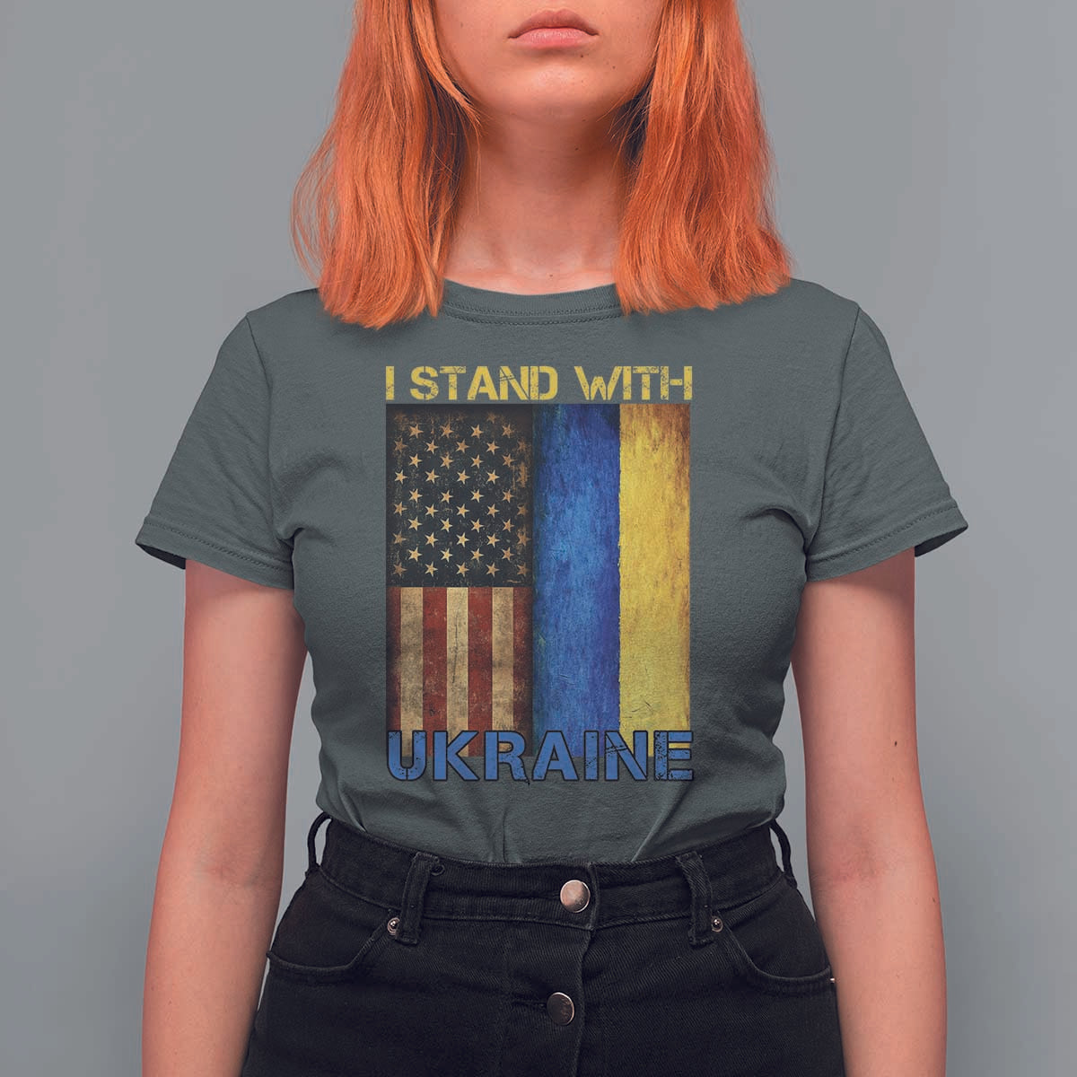 I Stand With Ukraine T Shirt For Women Ukrainian American Flag
