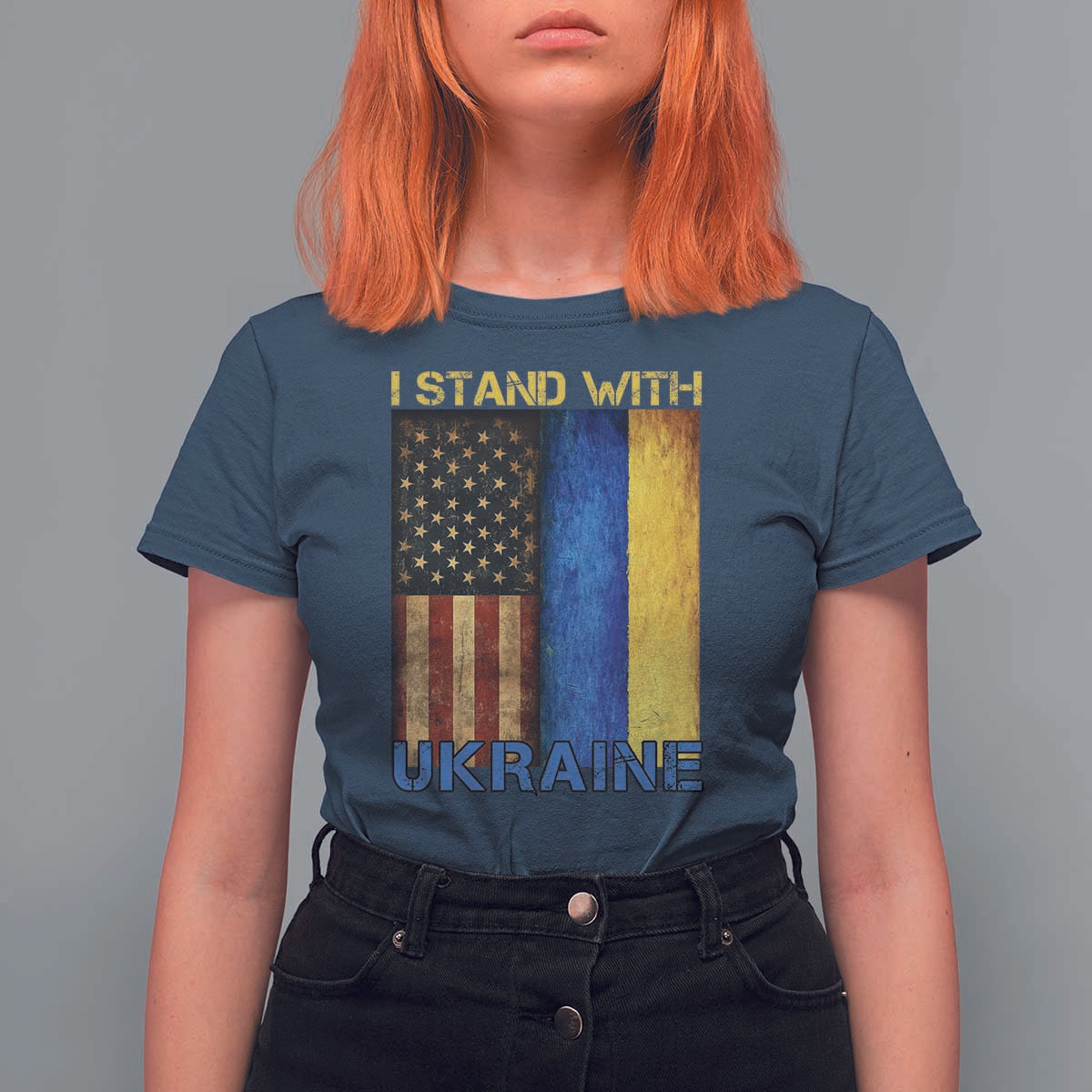 I Stand With Ukraine T Shirt For Women Ukrainian American Flag