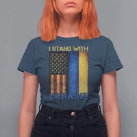 I Stand With Ukraine T Shirt For Women Ukrainian American Flag
