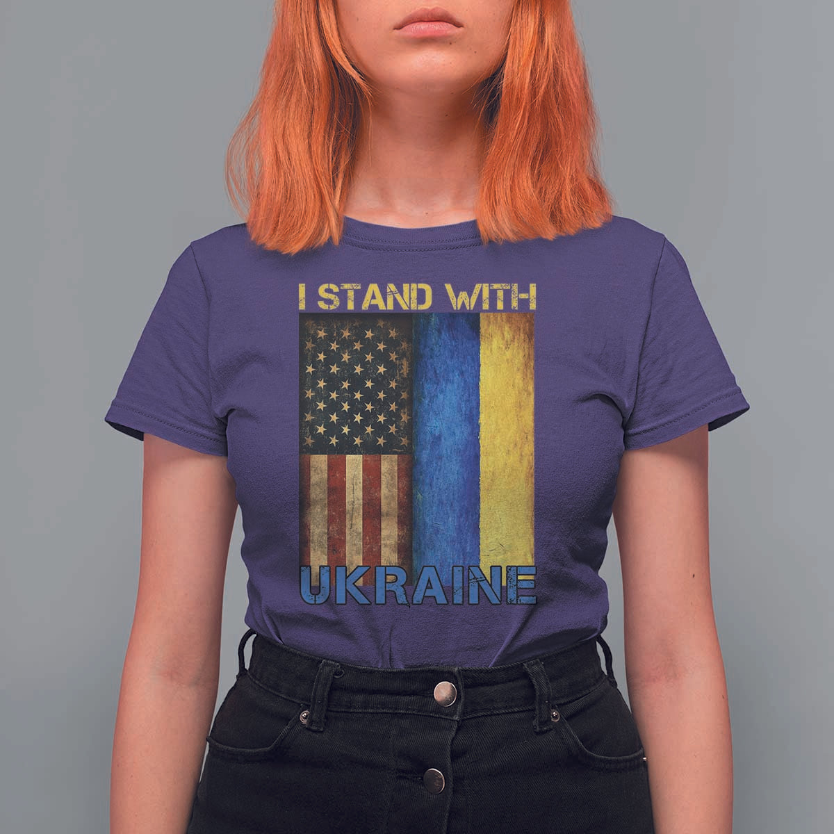 I Stand With Ukraine T Shirt For Women Ukrainian American Flag