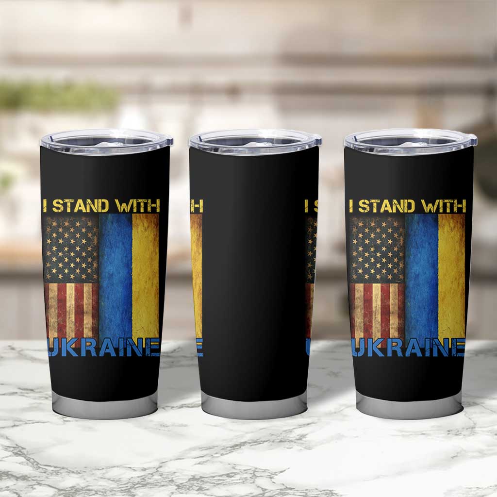 I Stand With Ukraine Tumbler Cup Ukrainian American Flag