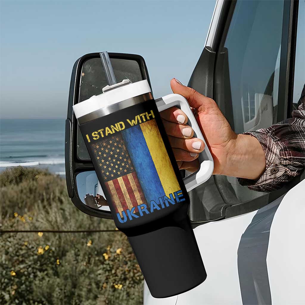 I Stand With Ukraine Tumbler With Handle Ukrainian American Flag