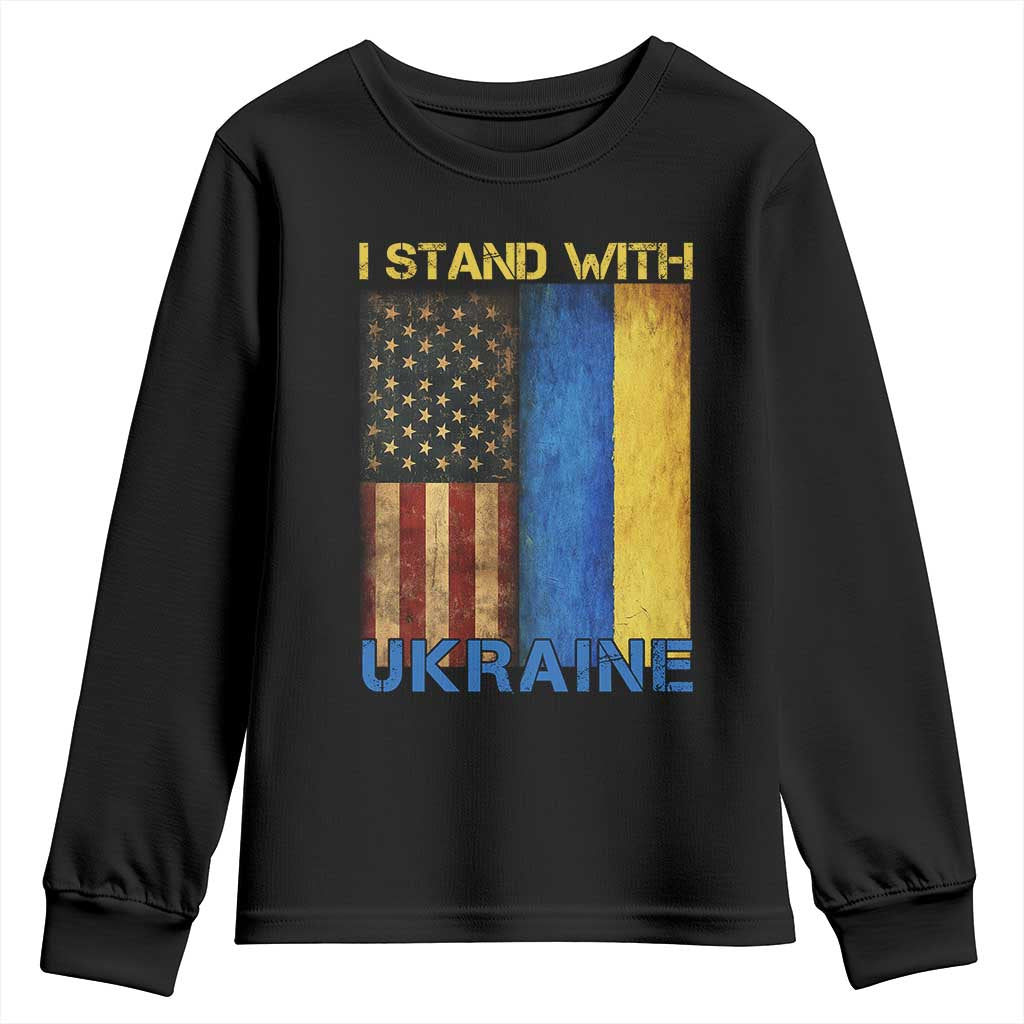I Stand With Ukraine Youth Sweatshirt Ukrainian American Flag