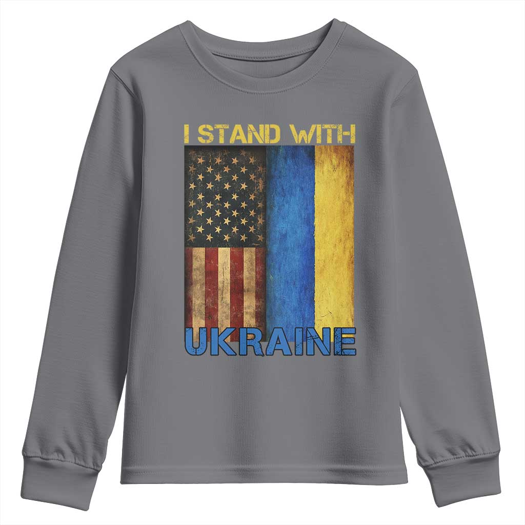 I Stand With Ukraine Youth Sweatshirt Ukrainian American Flag