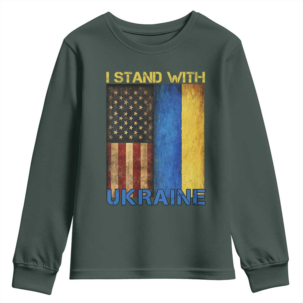 I Stand With Ukraine Youth Sweatshirt Ukrainian American Flag