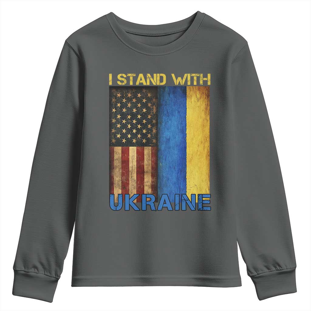 I Stand With Ukraine Youth Sweatshirt Ukrainian American Flag