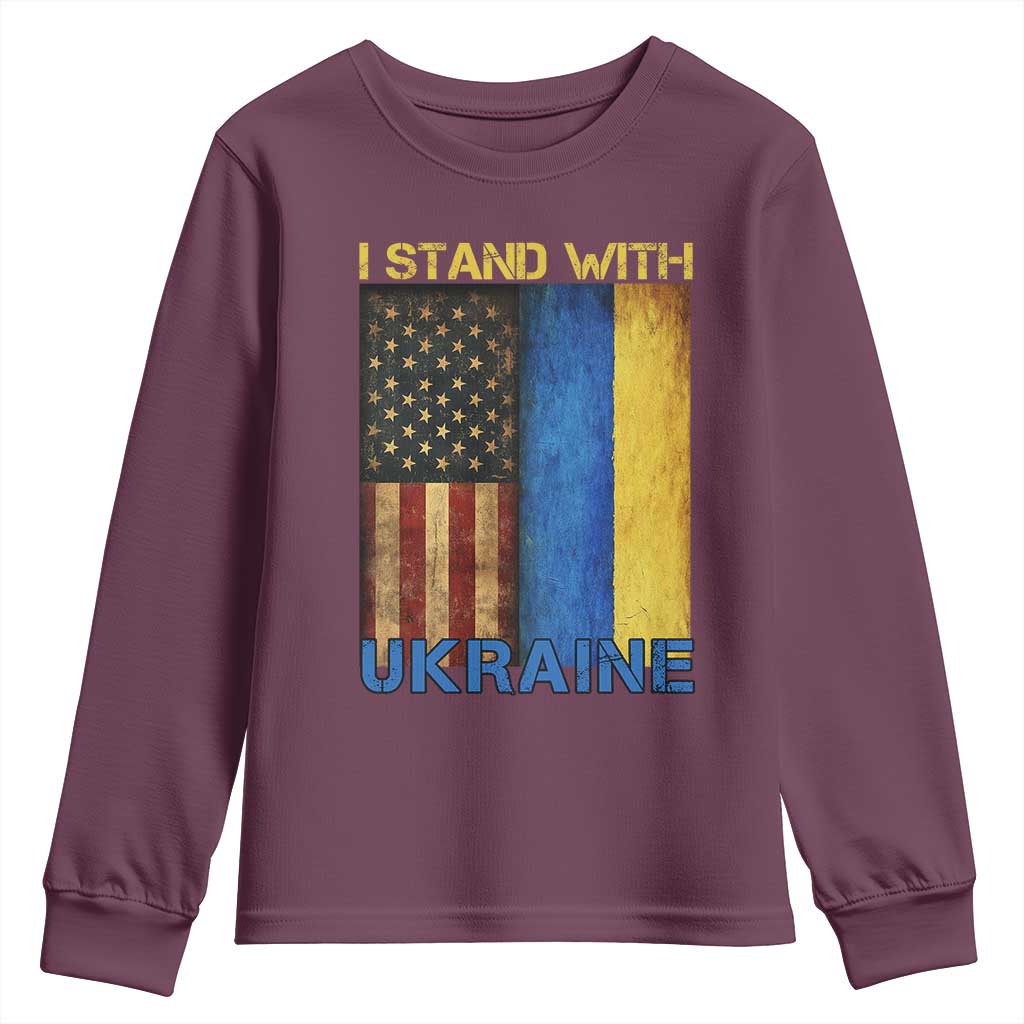 I Stand With Ukraine Youth Sweatshirt Ukrainian American Flag