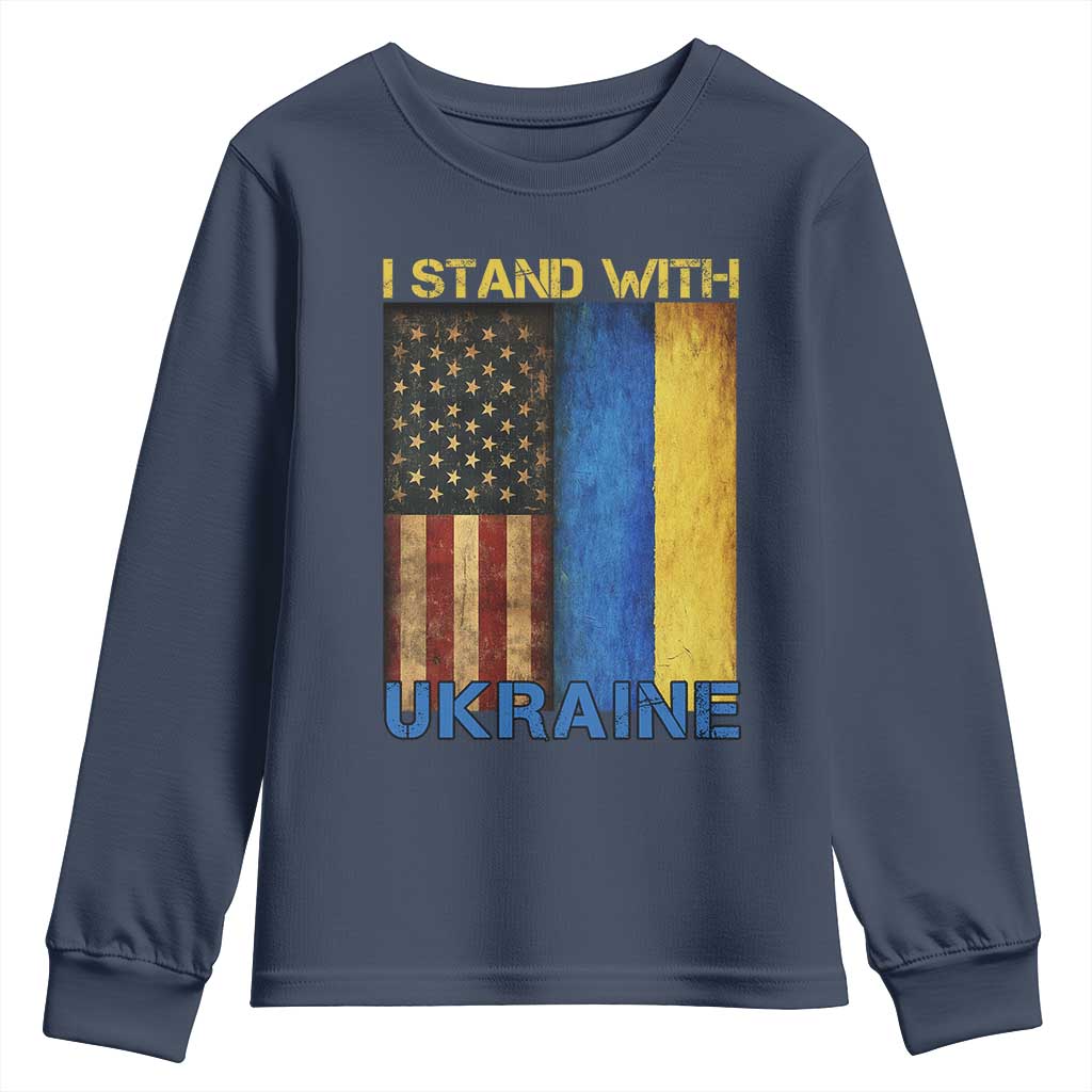 I Stand With Ukraine Youth Sweatshirt Ukrainian American Flag