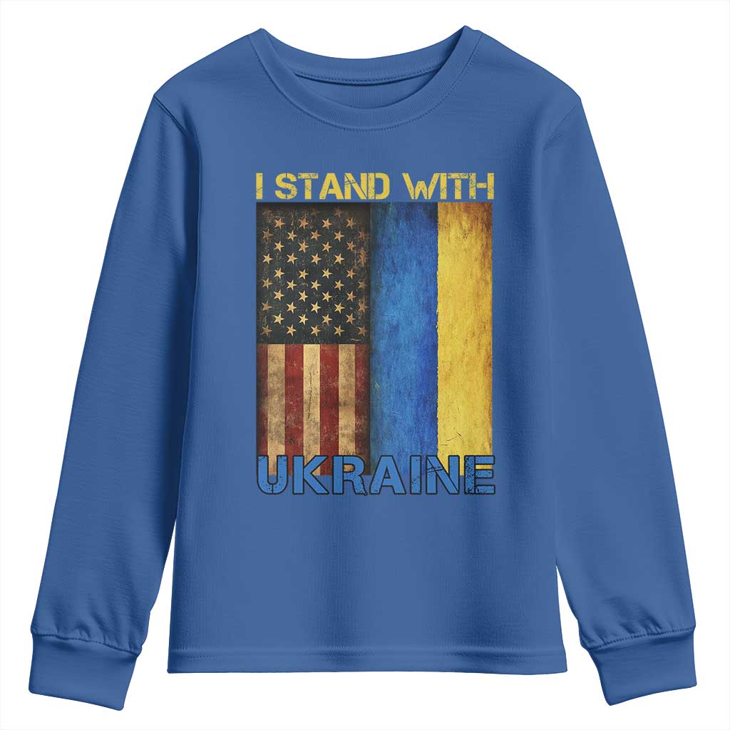 I Stand With Ukraine Youth Sweatshirt Ukrainian American Flag