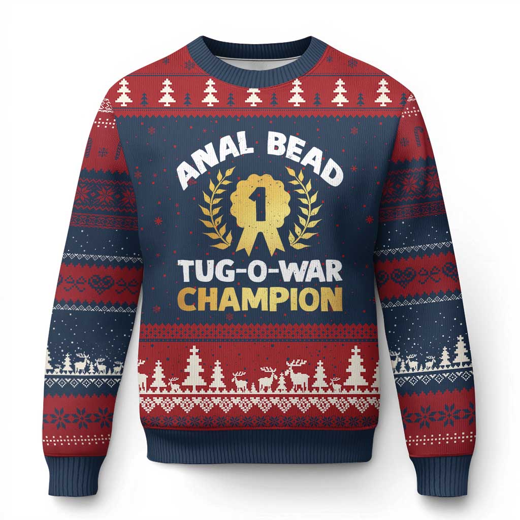 Anal Bead Tug O War Champion Funny Offensive Ugly Christmas Sweater Inappropriate Adult Humor Gold - Wonder Print Shop