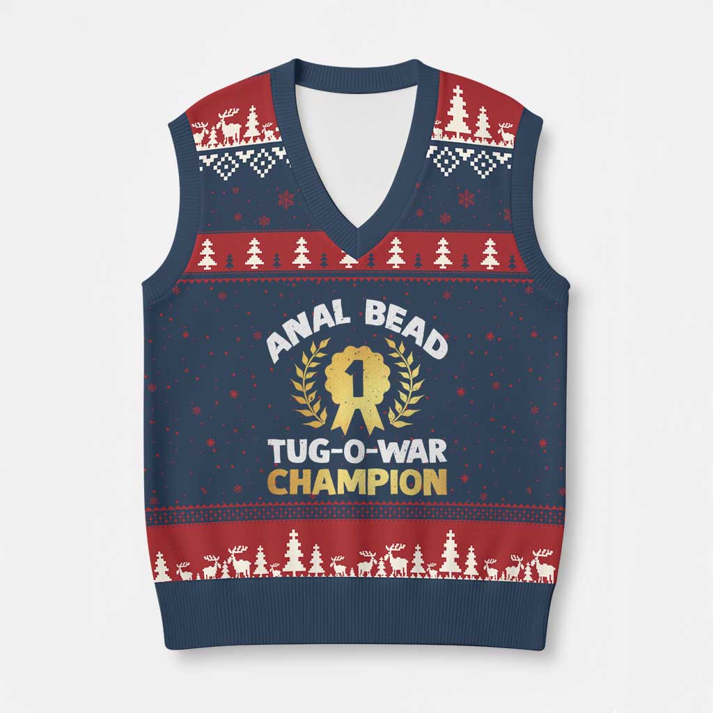 Anal Bead Tug O War Champion Funny Offensive V-Neck Knit Sweater Vest Inappropriate Adult Humor Gold - Wonder Print Shop