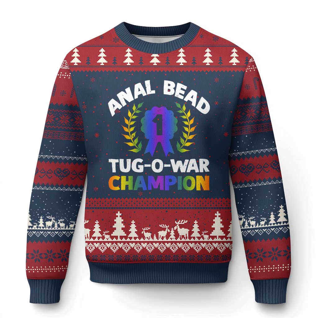 Anal Bead Tug O War Champion Funny Offensive Ugly Christmas Sweater Inappropriate Adult Humor Rainbow - Wonder Print Shop