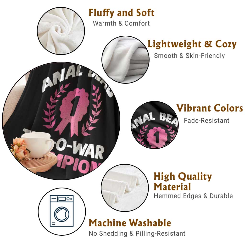 Anal Bead Tug O War Champion Funny Offensive Throw Blanket Inappropriate Adult Humor Pink - Wonder Print Shop