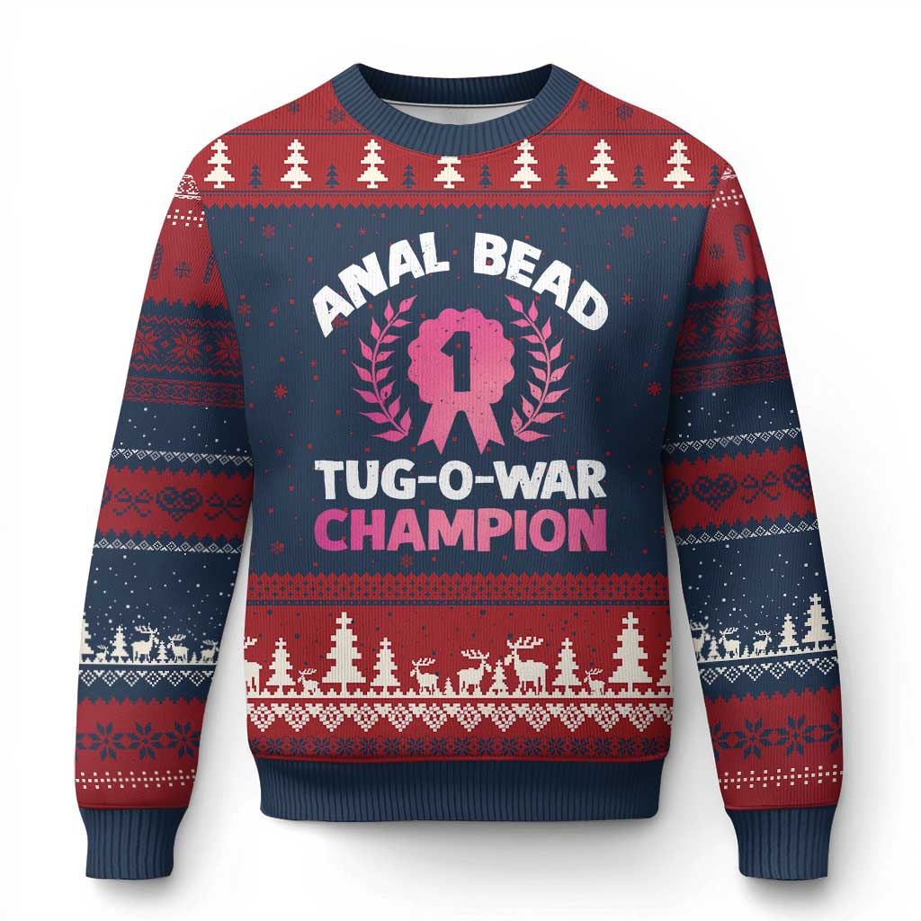 Anal Bead Tug O War Champion Funny Offensive Ugly Christmas Sweater Inappropriate Adult Humor Pink - Wonder Print Shop