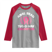 Anal Bead Tug O War Champion Funny Offensive Raglan Shirt Inappropriate Adult Humor Pink - Wonder Print Shop