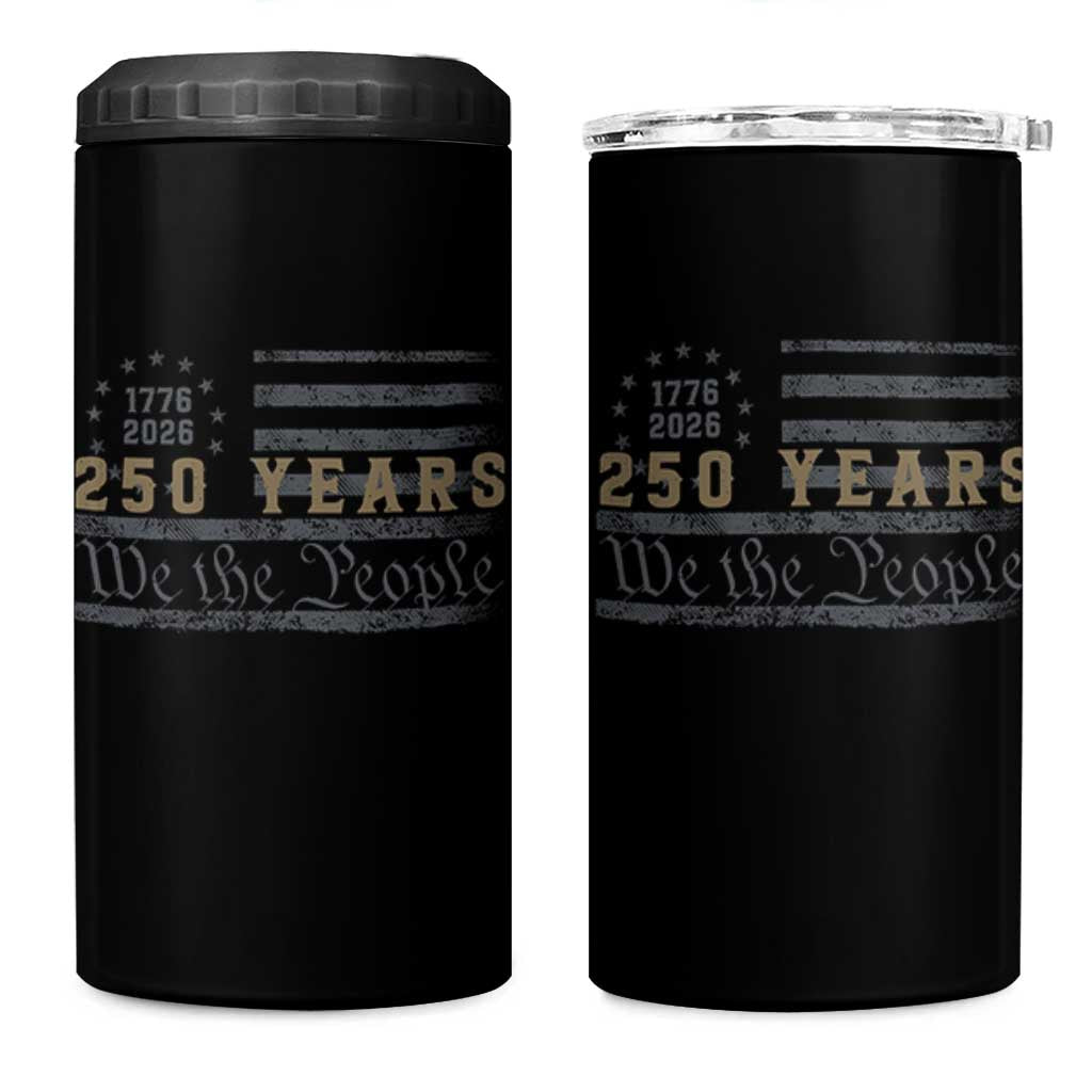 250 Years of Freedom American Flag Vintage 4 in 1 Can Cooler Tumbler 1776-2026 We The People Patriotic Heritage