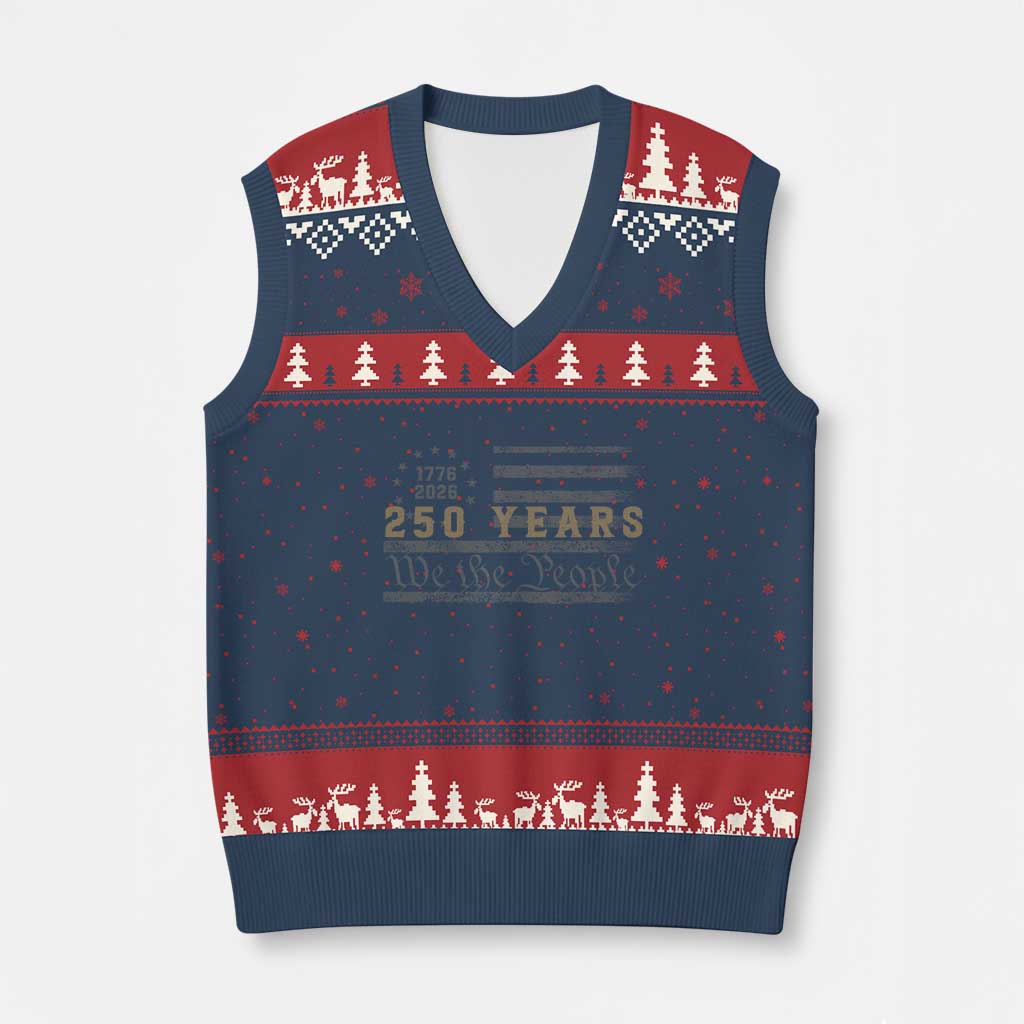 250 Years of Freedom American Flag Vintage V-Neck Knit Sweater Vest 1776-2026 We The People Patriotic Heritage