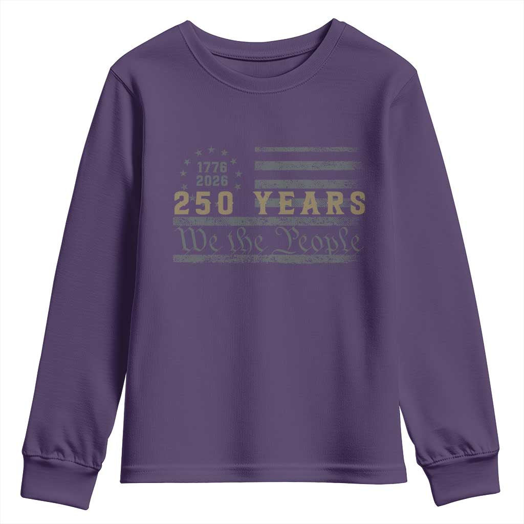 250 Years of Freedom American Flag Vintage Youth Sweatshirt 1776-2026 We The People Patriotic Heritage