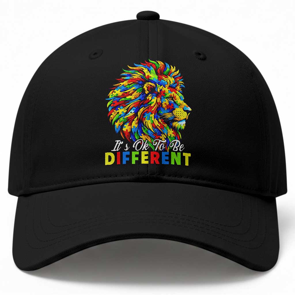 Colorful Autism Acceptance Lion Baseball Cap It Is Ok To Be Different Courageous Neurodiversity Support