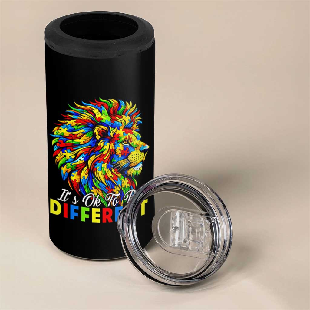 Colorful Autism Acceptance Lion 4 in 1 Can Cooler Tumbler It Is Ok To Be Different Courageous Neurodiversity Support