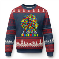 Colorful Autism Acceptance Lion Ugly Christmas Sweater It Is Ok To Be Different Courageous Neurodiversity Support