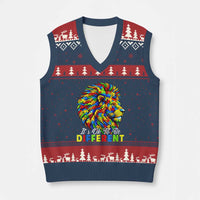 Colorful Autism Acceptance Lion V-Neck Knit Sweater Vest It Is Ok To Be Different Courageous Neurodiversity Support