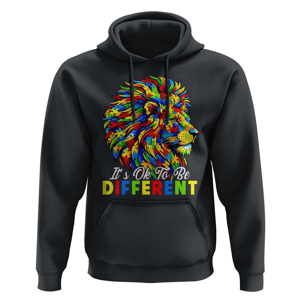 Colorful Autism Acceptance Lion Hoodie It Is Ok To Be Different Courageous Neurodiversity Support