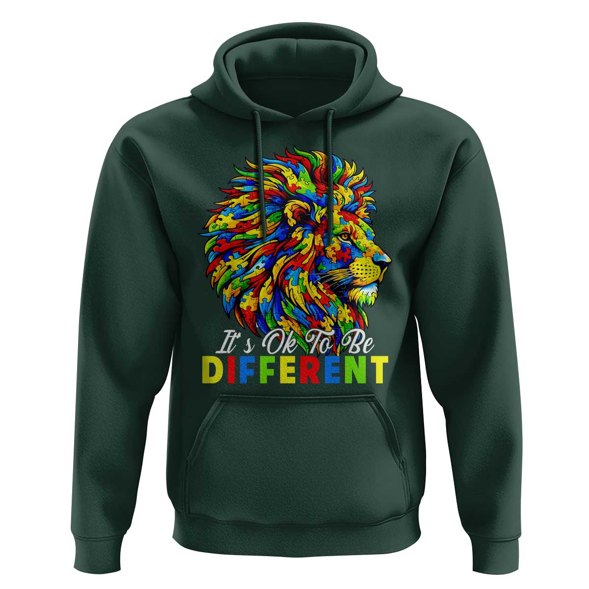 Colorful Autism Acceptance Lion Hoodie It Is Ok To Be Different Courageous Neurodiversity Support