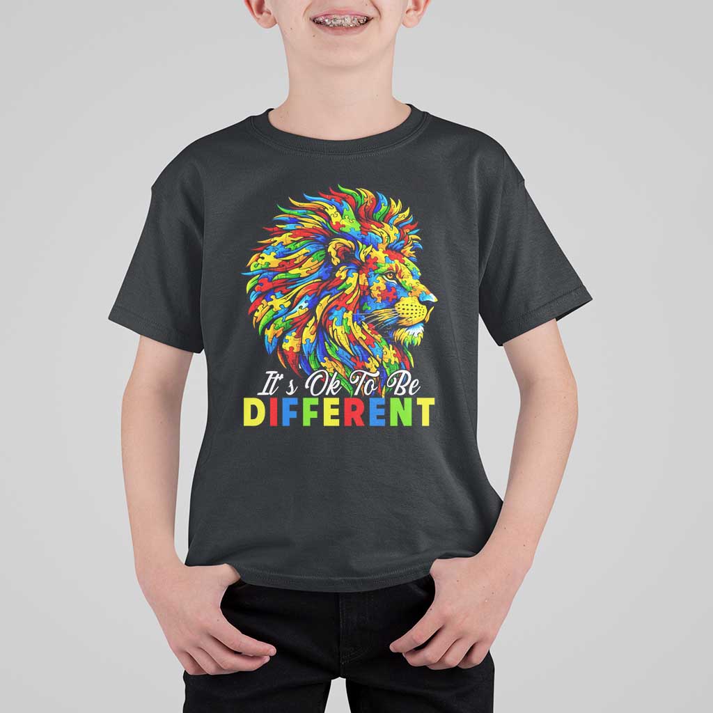 Colorful Autism Acceptance Lion T Shirt For Kid It Is Ok To Be Different Courageous Neurodiversity Support