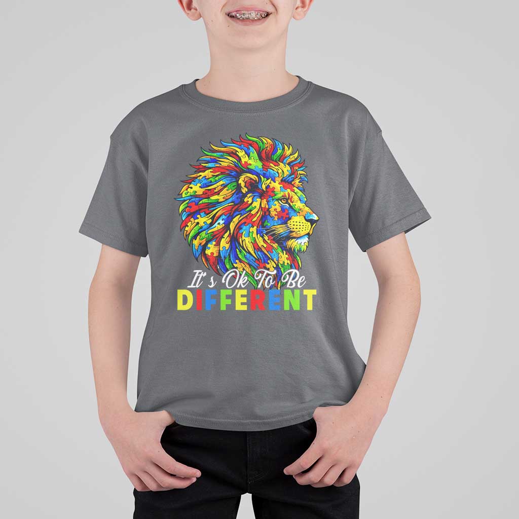 Colorful Autism Acceptance Lion T Shirt For Kid It Is Ok To Be Different Courageous Neurodiversity Support