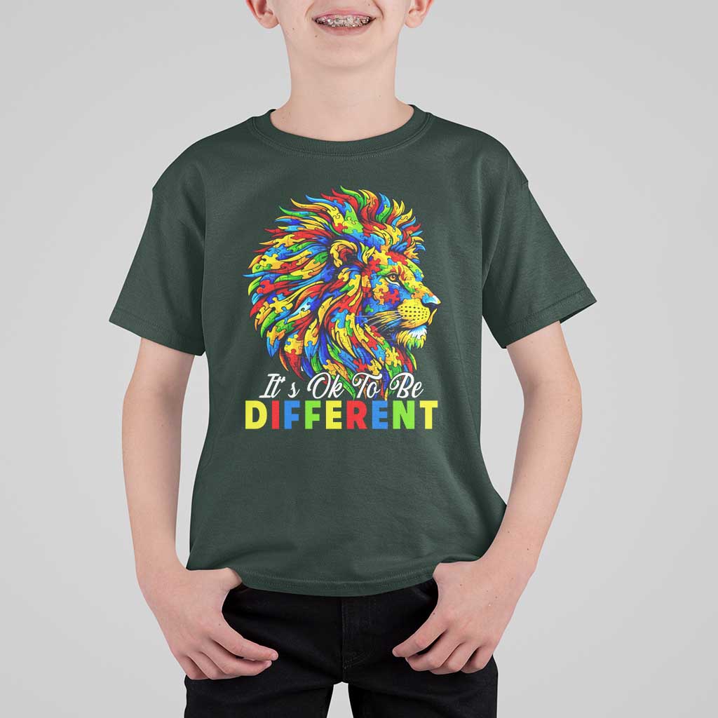 Colorful Autism Acceptance Lion T Shirt For Kid It Is Ok To Be Different Courageous Neurodiversity Support