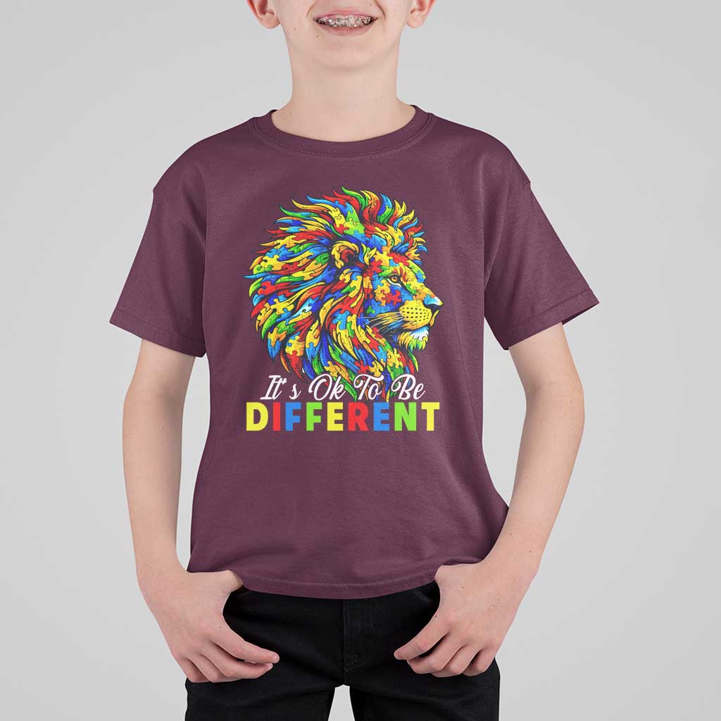 Colorful Autism Acceptance Lion T Shirt For Kid It Is Ok To Be Different Courageous Neurodiversity Support