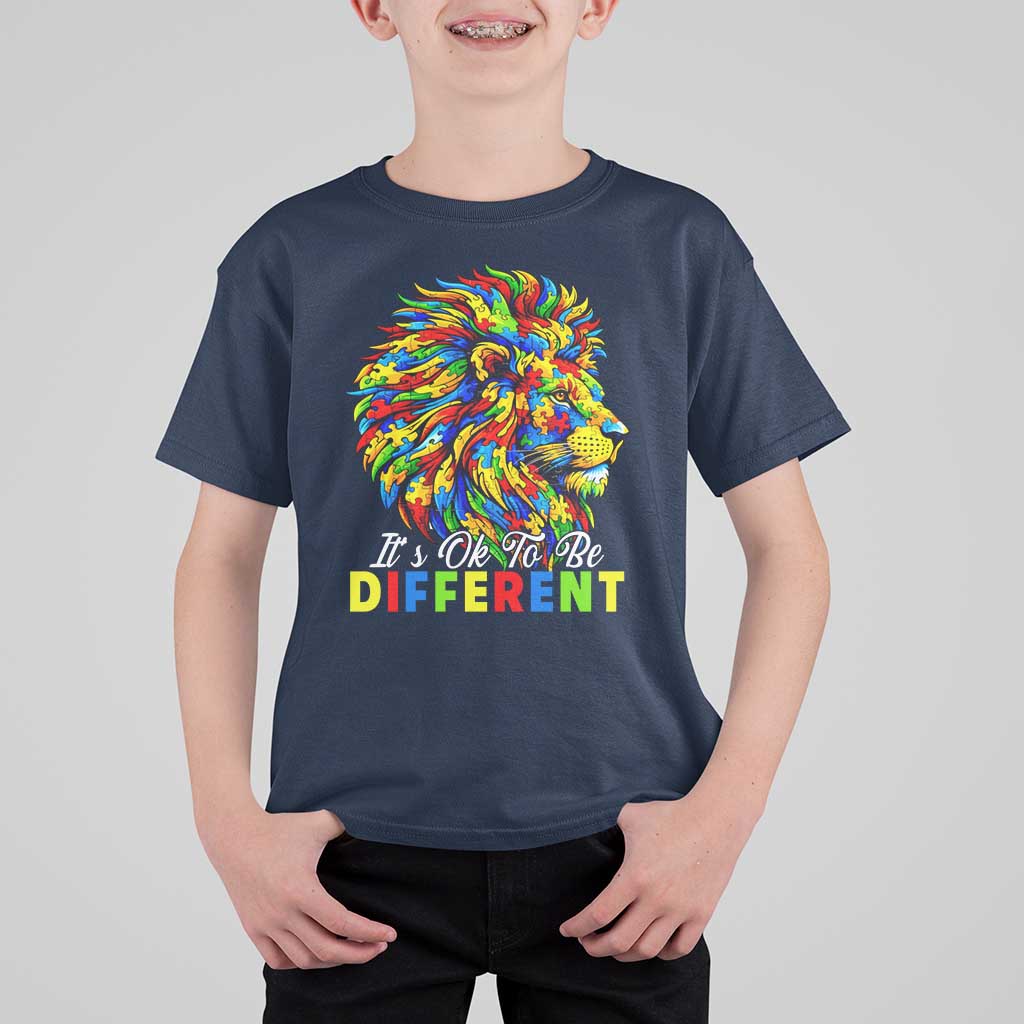 Colorful Autism Acceptance Lion T Shirt For Kid It Is Ok To Be Different Courageous Neurodiversity Support