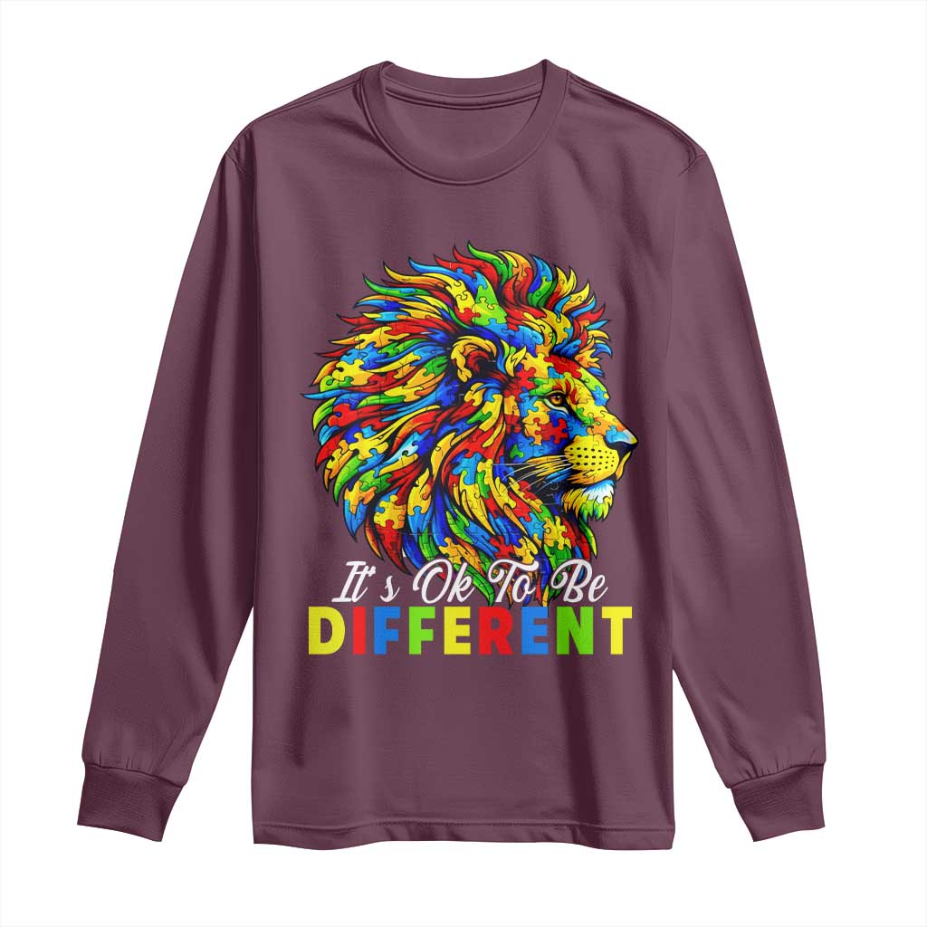 Colorful Autism Acceptance Lion Long Sleeve Shirt It Is Ok To Be Different Courageous Neurodiversity Support