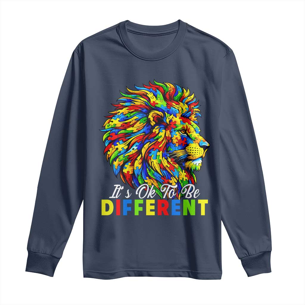 Colorful Autism Acceptance Lion Long Sleeve Shirt It Is Ok To Be Different Courageous Neurodiversity Support