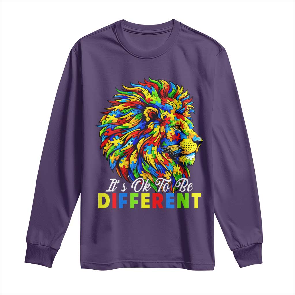 Colorful Autism Acceptance Lion Long Sleeve Shirt It Is Ok To Be Different Courageous Neurodiversity Support