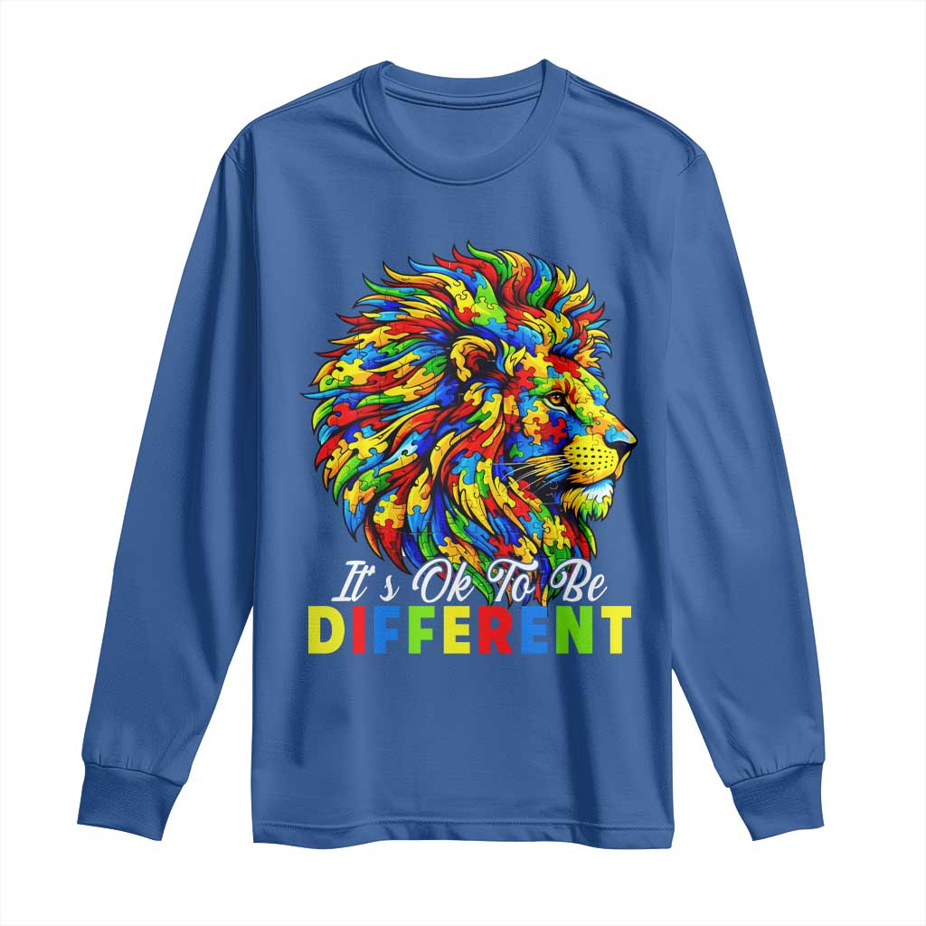 Colorful Autism Acceptance Lion Long Sleeve Shirt It Is Ok To Be Different Courageous Neurodiversity Support