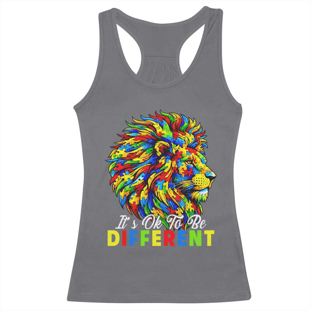 Colorful Autism Acceptance Lion Racerback Tank Top It Is Ok To Be Different Courageous Neurodiversity Support