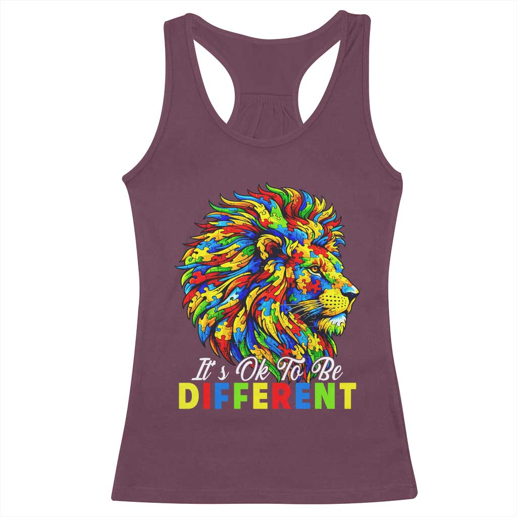 Colorful Autism Acceptance Lion Racerback Tank Top It Is Ok To Be Different Courageous Neurodiversity Support