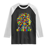 Colorful Autism Acceptance Lion Raglan Shirt It Is Ok To Be Different Courageous Neurodiversity Support